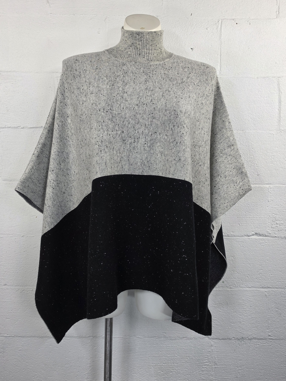 Ann Taylor Gray and Black Colorblock Turtleneck Poncho Sweater